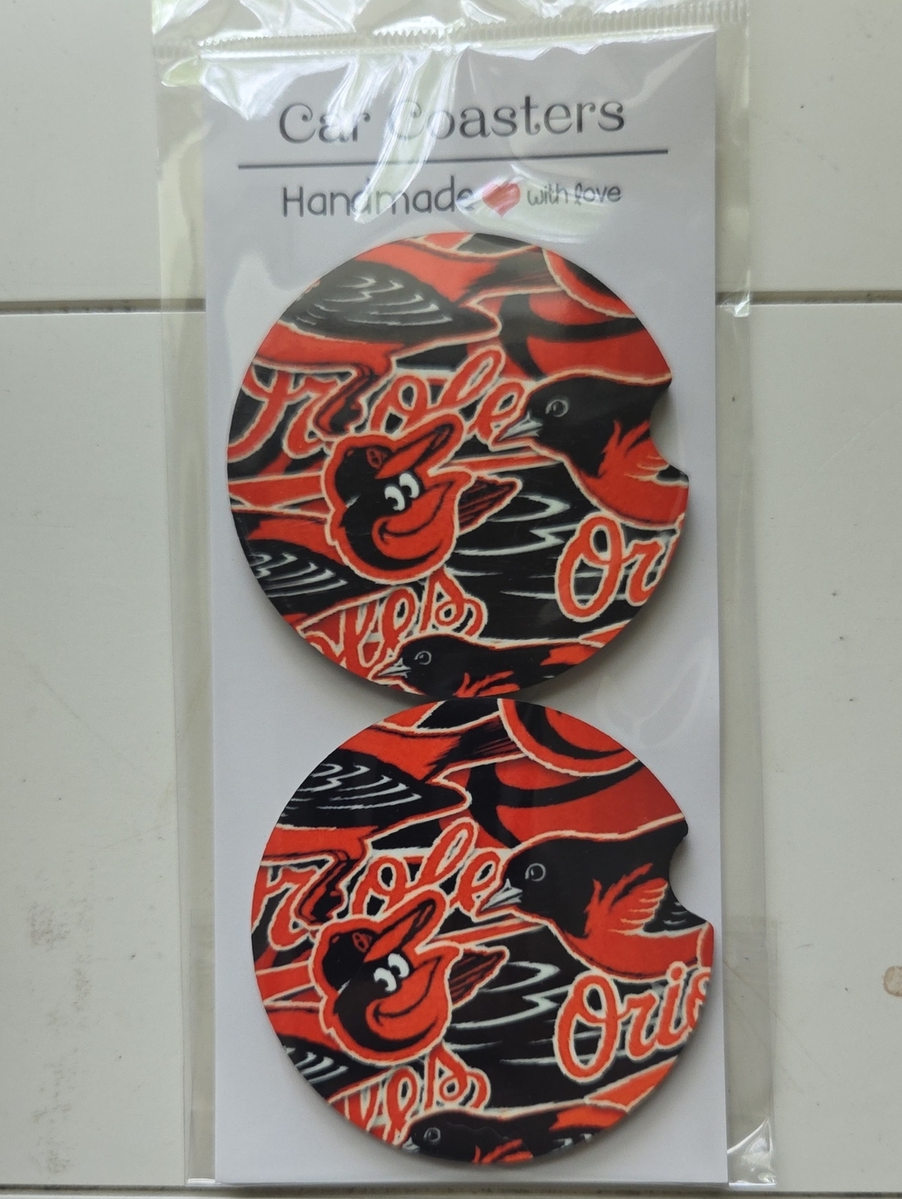 Baltimore Orioles Logo Round Car Coasters - Orange & Black